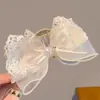 Pinza para el Cabello de Encaje de Malla con Lazo y Perla para Mujer en la Parte Posterior de la Cabeza Pinza de Tiburón Grande de Gama Alta Tocado