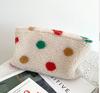 51821 Bolsa de Pelúcia com Bolinhas Coloridas Japonesas para Mulheres Lã de Cordeiro Grande Capacidade Bolsa de Compras Estudante Bolsa de Ombro Versátil