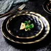 Plato de cerámica negro dorado platino para comida occidental plato creativo retro con borde dorado plato de desayuno plato para bistec de restaurante en casa plato de postre