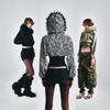 Moda Europea y Americana Nuevo Estilo Retro Callejero Ins Sudadera con Cremallera Cuello de Piel en la Cintura Y2K Transfronteriza High Street Chaqueta con Cremallera