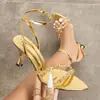 Tacones Altos de Tira Única para Mujer 2026 Otoño/Verano Nuevos Versátiles Sexy con Pedrería Punta Abierta Sandalias de Tacón de Aguja para Mujer