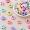 Cuentas de acrílico de color claro con diseño de flor de caricatura y cara sonriente, agujero recto, para cadena de teléfono DIY, colgante, accesorio pequeño, venta al por mayor