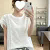 Nova camisa de verão vintage artística 100% linho simples e estilosa versão coreana com renda pesada e acabamento em renda sem mangas