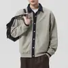 Outono de 2026 Novo Estilo Japonês Masculino Manga Longa Casual Caimento Solto Versátil Peça Externa com Design Falso de Duas Peças e Lapela Patchwork
