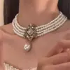 Cadena para Clavícula de Perlas Multicapa Estilo Retro Palacio Europeo y Americano, Cadena de Cuello Exagerada de Personalidad de Nicho de Moda y Alta Gama