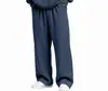 Calça Longa Esportiva Casual Simples de Cintura Ajustável com Cordão, Cor Sólida, Corte Reto Solto, Novo Estilo Europeu e Americano, Grelhado, Unissex