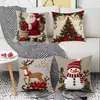 Capa de Almofada Estampada de Natal Capa de Almofada Temática de Natal Capa de Almofada Estampada com Rena de Natal Boneco de Neve para Atmosfera de Sala de Estar