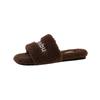 Pantuflas de Felpa de Moda Estilo Europeo Nuevo para Mujer, Suela Gruesa Zapatos Peludos Primavera y Verano 2025, Pantuflas para Celebridades de Internet en Casa