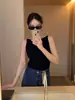 Chaleco de Punto sin Mangas Negro para Mujer Verano Nuevo Estilo Coreano Ajustado Adelgazante Color Sólido Ropa Exterior Top Camisola sin Espalda