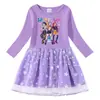 Vestido de Princesa de Malla con Lentejuelas Arcoíris para Niñas, Manga Corta de Verano, Manga Larga de Primavera y Otoño, Estilo Kpop Cazador de Demonios