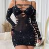 TZ247 Amazon Europeo y Americano Caliente Perforado Ropa Interior Sexy Brillante Cielo Estrella Diamante Transfronterizo Cadera Falda Malla Ropa