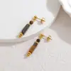 Pendientes Vintage de Acero Inoxidable con Piedra Natural Ojo de Tigre Colgantes para Oreja de Acero de Titanio Chapados en Oro Real de 18K Hechos a Mano