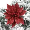 Exquisitas Flores de Navidad Cebolla en Polvo Sólido Dorado y Plateado Flores Rojas Colgante de Árbol de Navidad Prendas Navideñas Decoraciones Navideñas de Ratán