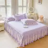 2026 Nuevo Estilo Algodón Lavado con Adorno de Encaje Estilo Princesa Falda de Cama Acolchada de Algodón Lavado Juego de Tres Piezas