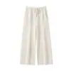 Pantalones de pierna ancha Konsaini Yarn 100% Cachemira para mujer, dobladillo enrollado, moda para ir al trabajo, estilo casual simple, pantalones con cordón