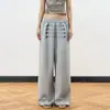 Calça de moletom estilo retrô americano de quadra com cintura elástica e botões múltiplos, unissex, versátil, solta, casual, calça de perna larga com bom caimento
