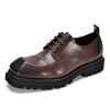 Sapatos Derby Masculinos Novos Feitos à Mão Sapatos de Couro de Camada Superior com Sola Grossa Masculinos Sapatos de Bico Largo Britânicos Vintage Casuais de Couro Masculinos Couro Genuíno