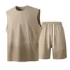 Traje Esportivo Casual de Seda Gelada de Verão Masculino Colete Sem Mangas Fino Transparente Pintura a Tinta Secagem Rápida Tamanho Grande