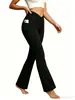 Pantalones de yoga de tiro alto microacampanados para mujer, sensación de segunda piel, adelgazantes, realzan los glúteos, adecuados para usar fuera, control de abdomen cruzado en la cintura, bolsillos laterales, pantalones largos para deportes y fitness