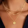 Collar de Disco Nuevo Transfronterizo 2025 Lujo Ligero Moda Collar Apilado de Tres Capas Simple Elegante Estilo Europeo y Americano Joyería para Mujeres