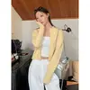 Cárdigan de punto redondo color azul leche, un top corto ajustado de manga larga para mujer, perfecto para conjuntos de principios de otoño estilo coreano.