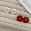 Pendientes de esmalte rojo hueco con forma de donut, de plata 925, con forma de aguja, estilo retro, ligeros y de lujo, de gran sentido, redondos.
