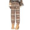 Pantalones de lana estilo Maillard para mujer, atados al tobillo, forro polar, cintura alta, holgados, cómodos, combinan con todo, casual, con caída, pierna ancha