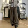 Pantalones casuales de línea A con pliegues y estampado de trigo para hombre, pantalones de pierna ancha estilo "old money" de otoño, holgados y no voluminosos, pantalones ligeramente acampanados