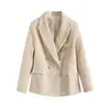 Ropa nueva para mujer de estilo americano transfronteriza 2026, blazer de doble botonadura de longitud media con textura en cuatro colores, moderno y elegante