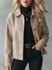 Casaco de Lã Curto Feminino Outono 2026 Estilo Europeu e Americano Gola Lapela Single-breasted para Ir ao Trabalho e Uso Casual, Caimento Solto, Elegante e Estiloso