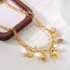 Collar de Perlas de Estilo Oceánico Transfronterizo de Verano, Cadena para Clavícula Estilo Vacaciones en la Playa, Collar Multicapa con Múltiples Colgantes de Estrella de Mar y Caracola