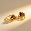 Pendientes de Moda Versátiles Color Mixto Redondos Huecos con Pedrería Pinzas para Oreja Collar con Colgante de Círculo Joyería de Acero Inoxidable Chapado en Oro para Mujeres