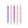 Set de 5 Agujas para Puntos de Polvo Dorado, Agujas para Puntos con Varilla de Purpurina, Pinceles de Punta Redonda de Doble Cara, Set de Arte para Uñas con Varilla de Cristal