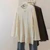 Talla Grande Mujer Nuevo Estilo Elegante Cuello Redondo Encaje de Ganchillo Hueco Diseño de Manga de Campana Moda Tendencia Top Adelgazante