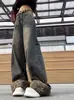 Jeans para Mujer de Pierna Ancha, Mezclilla Versátil, Nuevo Diseño de Nicho, Estampado de Leopardo Retro Americano, Dobladillo Enrollado, Patchwork