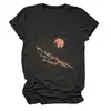 Amazon Wish sitio independiente moda casual versátil mujer árbol, sol, ladera de montaña cuello redondo manga corta camiseta