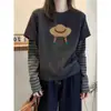Nuevo estilo 2026, felpa cepillada, camiseta de manga larga a rayas de dos piezas para mujer, top de capa base gruesa, conjunto de otoño