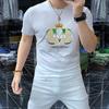 Camiseta de manga corta para hombre con lentejuelas de bordado artesanal pesado, algodón mercerizado, de media manga, cuello redondo, cómoda, transpirable, nueva de verano, guapo