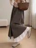 Pantalones falda color arroz integral para mujer, nuevo estilo otoño 2026, falda línea A petite, holgados y casuales, con encaje y diseño de pierna ancha