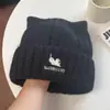 Gorro de Punto de Lana Estilo Coreano Cálido con Orejas de Gato Otoño Invierno Protección para los Oídos al Aire Libre para Mujer Versátil con Forro de Forro Polar Hace que la Cara Parezca Más Pequeña