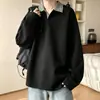Camiseta de manga larga con cuello polo de pata de gallo americana para hombre, sudadera de otoño de peso pesado con corte limpio, prenda exterior, top de capa base