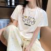 Camiseta de Algodón de Manga Corta para Mujer en Verano Estilo Coreano Holgada Cuello Redondo Estampado a la Moda Versátil Estilo Ins Top Ropa de Mujer de Moda Exportación