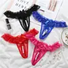 Nova Tanga de Renda com Abertura e Massagem de Pérolas, Calcinha Tanga Sexy Transparente com Abertura