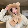 Inverno Novo Chapéu e Cachecol de Capivara Urso Conjunto de Peça Única Duas Peças Feminino Vento Prova Forrado com Fleece Quente Chapéu de Pelúcia