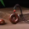 Colgante de Paz de Palisandro Natural con Cordón Negro, Cuentas Cilíndricas y Cinabrio, Incluye Cordón, Perfecto como Regalo Navideño para Parejas