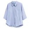 200 jin MM gorda verão novo simples para ir ao trabalho manga três quartos camisa tamanho grande versátil camisa top casual 9866