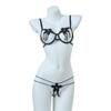 Lencería sexy sexy de tres puntos con soporte de acero push up sujetador ropa interior abierta conjunto de dos piezas de tres puntos divididos flor soluble en agua 243