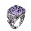 Anel Super Luxuoso Europeu e Americano Transfronteiriço Novo Produto, Design Floral Criativo, Sensação de Alto Padrão, Anel Feminino com Pedra Preciosa Diamante Roxo, Joia Totalmente em Diamante
