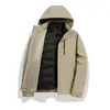 Casaco Masculino e Feminino de Exterior Color Block Versátil com Capuz Três em Um com Forro de Penas Destacável Corta-Vento de Lã Compra em Grupo Atacado