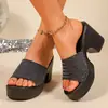 Sandalias casuales de mujer con tacón alto de una tira 2026 nueva moda con plataforma gruesa tejidas de punta abierta chanclas de playa